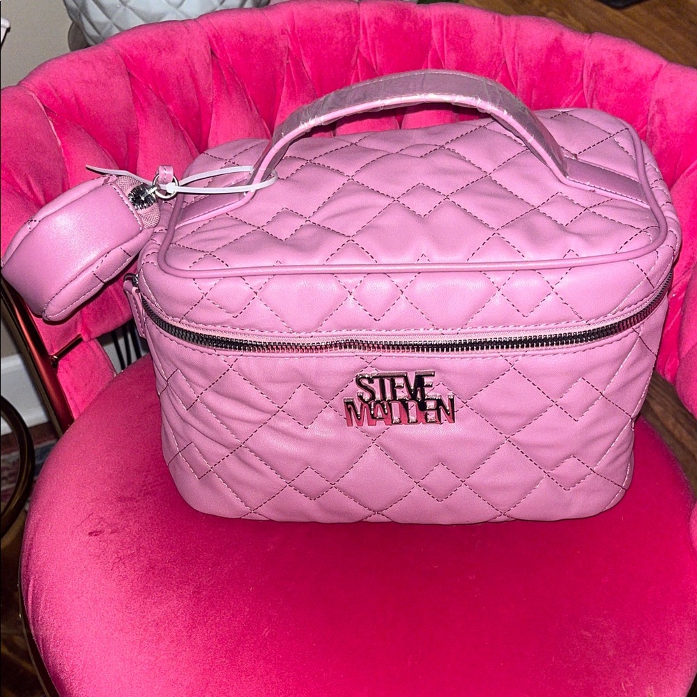 Steve Madden Quilted Purple Cosmetic Bag Train Case